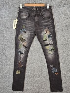 Edgy KDNK Embroidered Patchwork Ripped Skinny Jeans